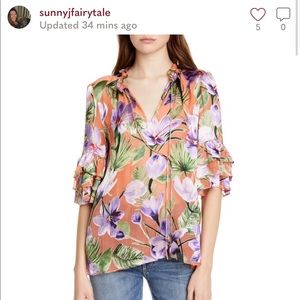 Alice and Olivia Floral print burnout, tie neck blouse